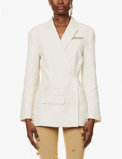 Jacquemus La Veste Tibau Beaded-trim Linen-blend Blazer 10 Jacquemus La Veste Tibau Beaded-trim Linen-blend Blazer -Whistlkes Style R04107844 OFFWHITE ALT02
