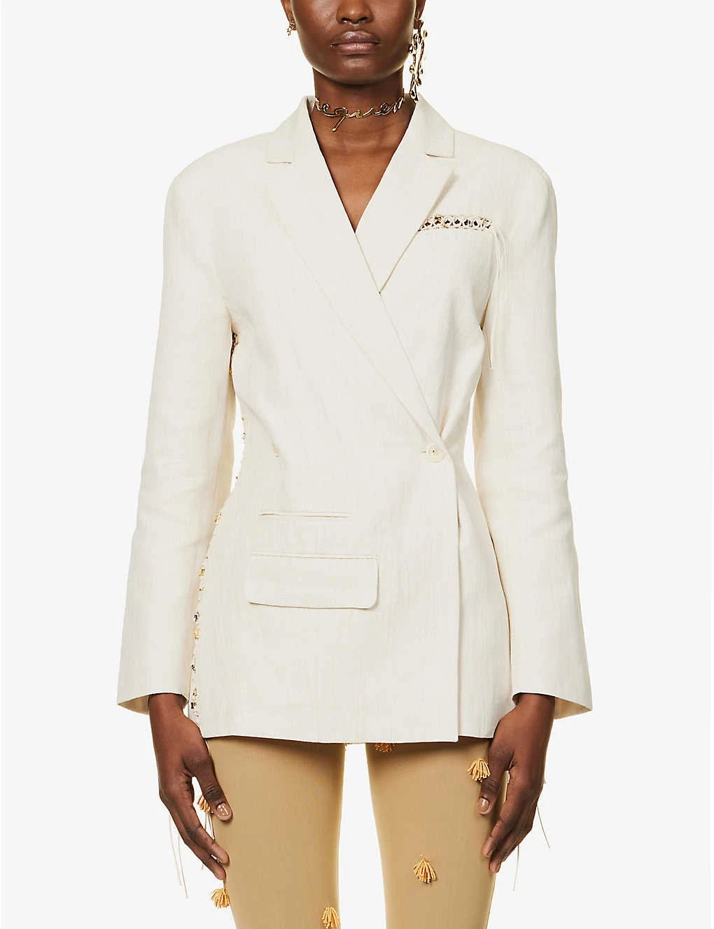 Jacquemus La Veste Tibau Beaded-trim Linen-blend Blazer 5 Jacquemus La Veste Tibau Beaded-trim Linen-blend Blazer - Image 3