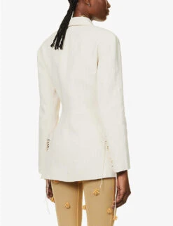 Jacquemus La Veste Tibau Beaded-trim Linen-blend Blazer 11 Jacquemus La Veste Tibau Beaded-trim Linen-blend Blazer -Whistlkes Style R04107844 OFFWHITE ALT03