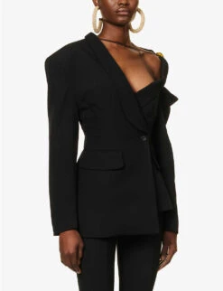 Jacquemus La Veste Baska Asymmetric-neckline Wool Blazer -Whistlkes Style R04107846 BLACK ALT02