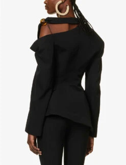 Jacquemus La Veste Baska Asymmetric-neckline Wool Blazer -Whistlkes Style R04107846 BLACK ALT03