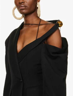 Jacquemus La Veste Baska Asymmetric-neckline Wool Blazer -Whistlkes Style R04107846 BLACK ALT04