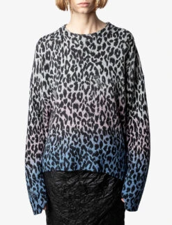 Zadig & Voltaire Markus Leopard-print Cashmere Jumper -Whistlkes Style R04109043 GRISCHINECLAIR ALT02