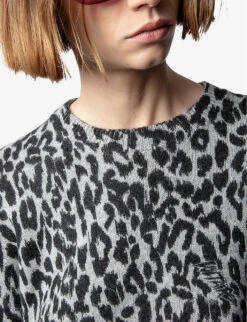 Zadig & Voltaire Markus Leopard-print Cashmere Jumper -Whistlkes Style R04109043 GRISCHINECLAIR ALT04