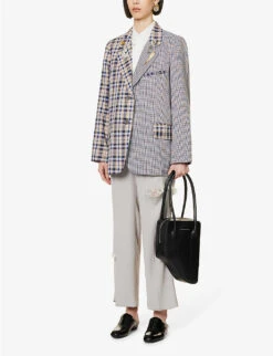 Brooch-embellished Contrast-panel Woven Blazer -Whistlkes Style R04109260 PURPLE ALT01