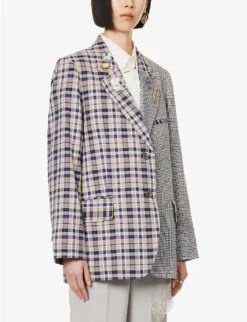 Brooch-embellished Contrast-panel Woven Blazer -Whistlkes Style R04109260 PURPLE ALT02