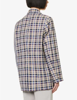 Brooch-embellished Contrast-panel Woven Blazer -Whistlkes Style R04109260 PURPLE ALT03