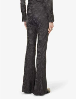 Floral-print Drawstring-waist Flared-leg Mid-rise Woven Trousers -Whistlkes Style R04109272 CHARCOAL ALT03