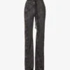 Floral-print Drawstring-waist Flared-leg Mid-rise Woven Trousers