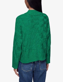 Whistles Checked Funnel-neck Cotton-knit Jumper -Whistlkes Style R04110298 GREEN ALT03