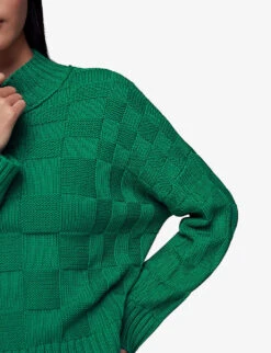 Whistles Checked Funnel-neck Cotton-knit Jumper -Whistlkes Style R04110298 GREEN ALT04