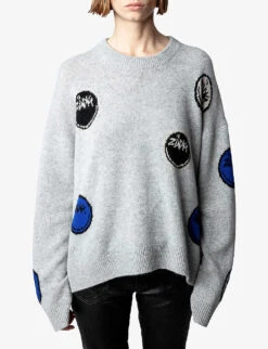 Zadig & Voltaire Markus Happy Face-motif Cashmere Jumper -Whistlkes Style R04113371 GRISCHINECLAIR ALT02