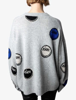 Zadig & Voltaire Markus Happy Face-motif Cashmere Jumper -Whistlkes Style R04113371 GRISCHINECLAIR ALT03