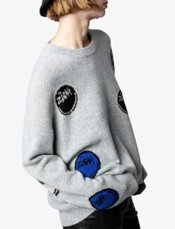 Zadig & Voltaire Markus Happy Face-motif Cashmere Jumper -Whistlkes Style R04113371 GRISCHINECLAIR ALT04