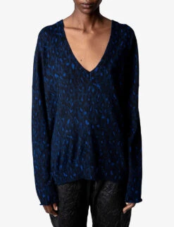 Zadig & Voltaire Leopard-print Cashmere Jumper -Whistlkes Style R04113374 OCEAN ALT02