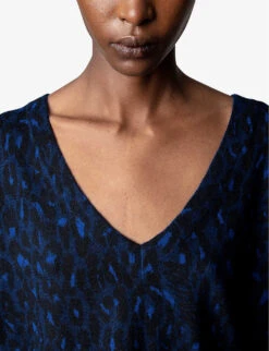 Zadig & Voltaire Leopard-print Cashmere Jumper -Whistlkes Style R04113374 OCEAN ALT04