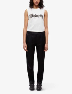 THE KOOPLES Tapered-leg High-rise Satin Jogging Bottoms -Whistlkes Style R04121892 BLA01 ALT02