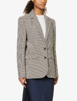 ME AND EM Tomboy Checked Recycled Polyester-blend Blazer -Whistlkes Style R04122099 NAVYCREAMTOFFEE ALT02