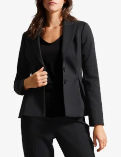 Ted Baker Single-breasted Peplum-hem Stretch-woven Bazer -Whistlkes Style R04122501 BLACK ALT02