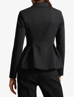 Ted Baker Single-breasted Peplum-hem Stretch-woven Bazer -Whistlkes Style R04122501 BLACK ALT03
