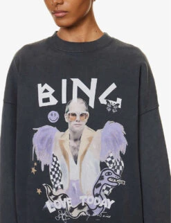 ANINE BING X Terry O'Neill Harvey Graphic-print Cotton Sweatshirt 11 ANINE BING X Terry O'Neill Harvey Graphic-print Cotton Sweatshirt -Whistlkes Style R04123611 WASHEDBLACK ALT04