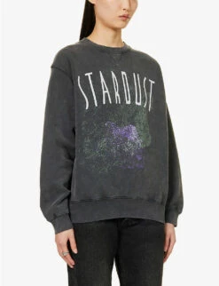 ANINE BING Ramona Stardust Graphic-print Organic-cotton Sweatshirt -Whistlkes Style R04123624 WASHEDBLACK ALT02