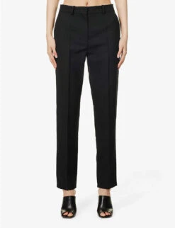 Toteme Structured-waist Tapered-leg High-rise Recycled Polyester And Wool-blend Trousers -Whistlkes Style R04124850 BLACK ALT02