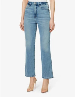GOOD AMERICAN Good Curve Straight-leg Mid-rise Cotton-blend Jeans -Whistlkes Style R04125884 INDIGO390 ALT02