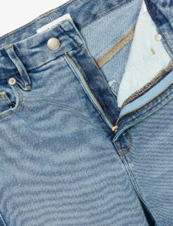 GOOD AMERICAN Good Curve Straight-leg Mid-rise Cotton-blend Jeans -Whistlkes Style R04125884 INDIGO390 ALT06