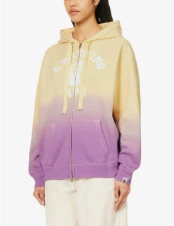 Gradient-patterned Brand-print Relaxed-fit Cotton-jersey Hoody -Whistlkes Style R04126044 PURPLE ALT02