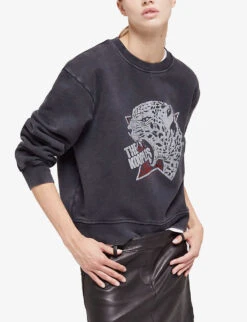 THE KOOPLES Tiger-print Crew-neck Cotton Jumper -Whistlkes Style R04127683 BLA55 ALT02
