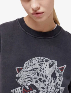THE KOOPLES Tiger-print Crew-neck Cotton Jumper -Whistlkes Style R04127683 BLA55 ALT04