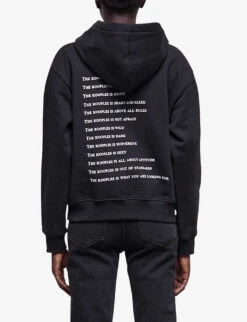 THE KOOPLES Graphic-print Rhinestone-embellished Cotton-jersey Hoody -Whistlkes Style R04127685 BLA01 ALT03