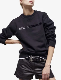 THE KOOPLES Flocked Logo-print Cotton-fleece Sweatshirt -Whistlkes Style R04127688 BLA01 ALT02