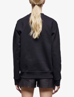 THE KOOPLES Flocked Logo-print Cotton-fleece Sweatshirt -Whistlkes Style R04127688 BLA01 ALT03