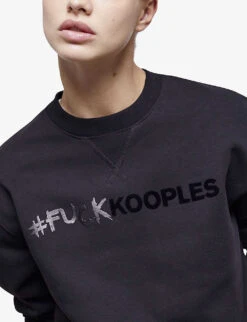 THE KOOPLES Flocked Logo-print Cotton-fleece Sweatshirt -Whistlkes Style R04127688 BLA01 ALT04