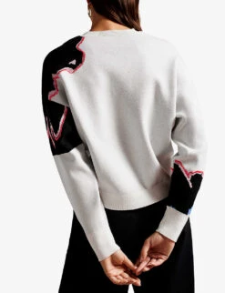 Ted Baker Avrella Jacquard Floral-embroidery Woven Jumper -Whistlkes Style R04128542 WHITE ALT03