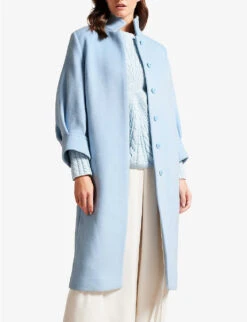 Ted Baker Sairse Pleated-sleeve Wool-blend Coat -Whistlkes Style R04129687 LTBLUE ALT02
