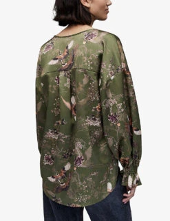 AllSaints Penny Peggy V-neck Regular-fit Recycled-polyester Top -Whistlkes Style R04131450 KHAKIGREEN ALT03