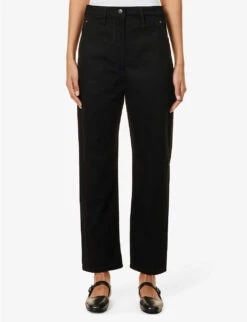 Lemaire Wide-leg Mid-rise Denim Trousers -Whistlkes Style R04132302 BLACK ALT02