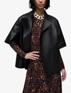 AllSaints Bayla Short-sleeve Bonded Leather Jacket -Whistlkes Style R04134786 BLACK ALT04