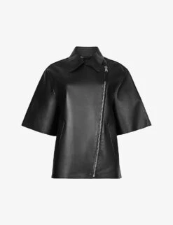 AllSaints Bayla Short-sleeve Bonded Leather Jacket
