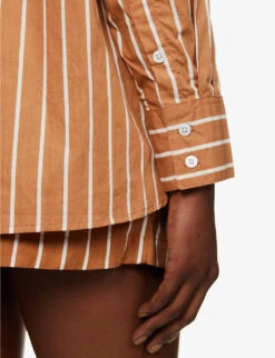 Faithfull The Brand Daija Striped Split-sides Cotton Shirt -Whistlkes Style R04135574 ADIASTRIPEPRTHAZELNUT ALT04