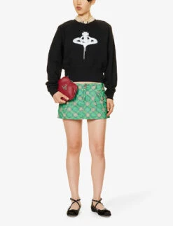 Vivienne Westwood Athletic Logo-pattern Cotton-jersey Jumper -Whistlkes Style R04135883 BLACK ALT01