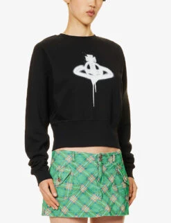 Vivienne Westwood Athletic Logo-pattern Cotton-jersey Jumper -Whistlkes Style R04135883 BLACK ALT02