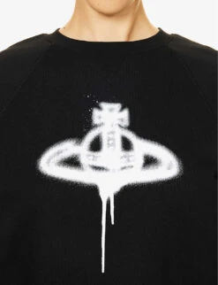 Vivienne Westwood Athletic Logo-pattern Cotton-jersey Jumper -Whistlkes Style R04135883 BLACK ALT04