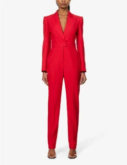 Alexander McQueen Single-breasted Cut-out Wool Jumpsuit -Whistlkes Style R04136271 LUSTRED ALT02
