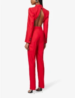 Alexander McQueen Single-breasted Cut-out Wool Jumpsuit -Whistlkes Style R04136271 LUSTRED ALT03