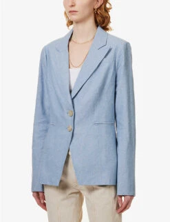 Paige Chelsee Single-breasted Linen-cotton Blend Blazer -Whistlkes Style R04136650 CHAMBRAY ALT02