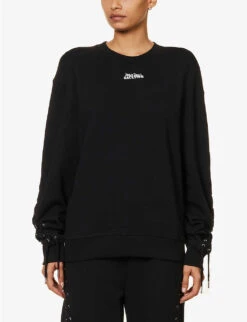 Jean Paul Gaultier Flowers Lace-up Cotton-jersey Sweatshirt -Whistlkes Style R04137673 BLACK ALT02